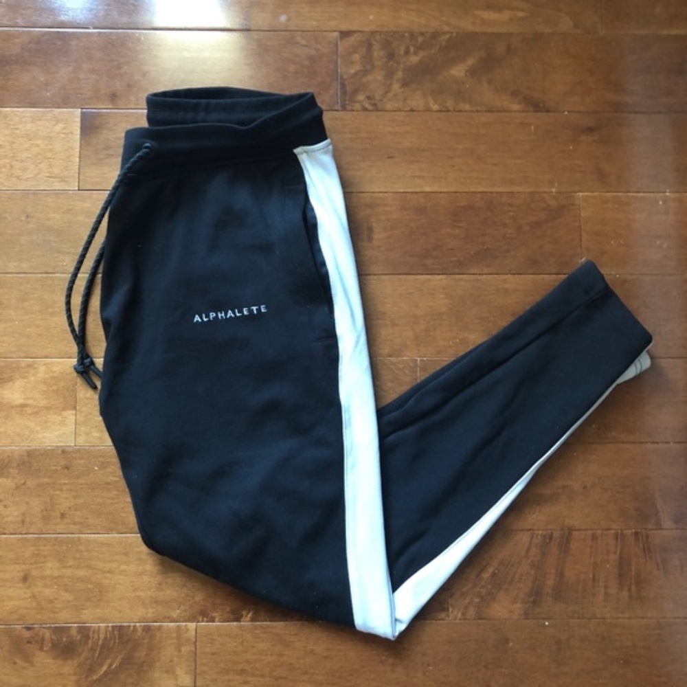 Alphalete Men Stripe Joggers Black/Wh & Grey/Wh M